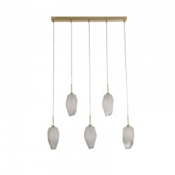 Rocky - Satin Brass 5 Light over Island Fitting with White, Brushed Painted Glass Rocky - Satin Brass 5 Light over Island Fitting with White, Brushed Painted Glass