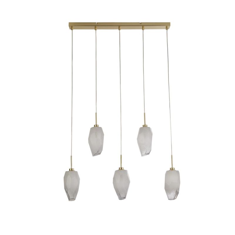 Searchlight-23145-5SB - Rocky - Satin Brass 5 Light over Island Fitting with White, Brushed Painted Glass