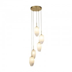Rocky - Satin Brass 5 Light Cluster Pendant with White, Brushed Painted Glass Rocky - Satin Brass 5 Light Cluster Pendant with White, Brushed Painted Glass