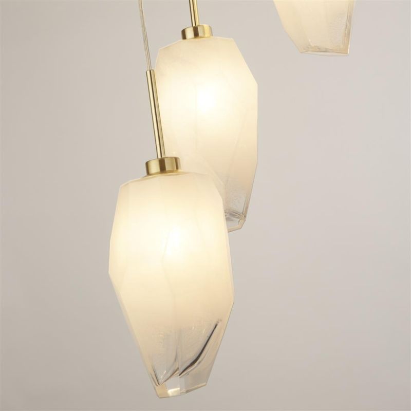 Searchlight-23146-5SB - Rocky - Satin Brass 5 Light Cluster Pendant with White, Brushed Painted Glass