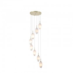 Rocky - Satin Brass 8 Light Cluster Pendant with White, Brushed Painted Glass Rocky - Satin Brass 8 Light Cluster Pendant with White, Brushed Painted Glass