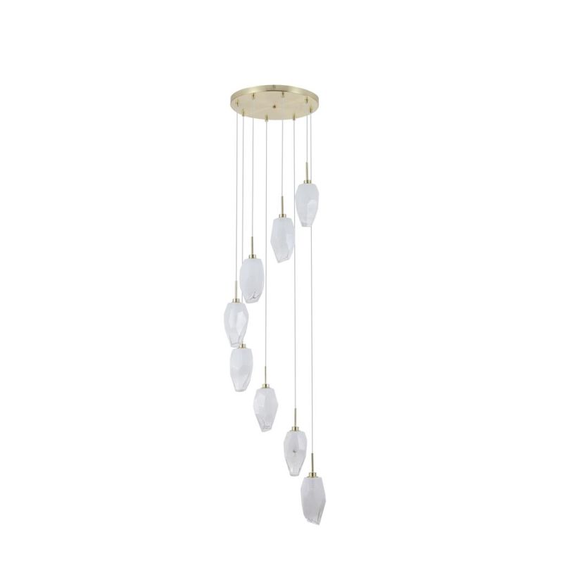 Searchlight-23147-8SB - Rocky - Satin Brass 8 Light Cluster Pendant with White, Brushed Painted Glass