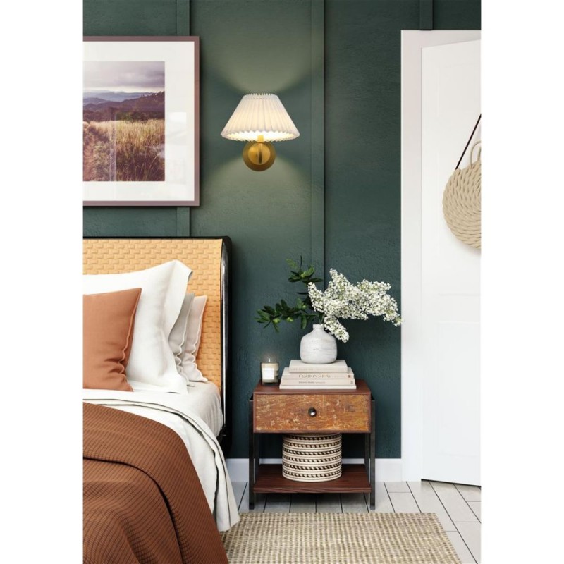 Searchlight-23310GO - Danish - Gold LED Wall Lamp with White Pleated Shade