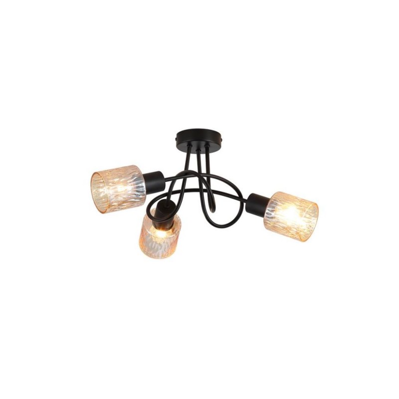 Searchlight-23603-3BK - Knot - Black 3 Light Semi Flush with Decorative Amber Glass