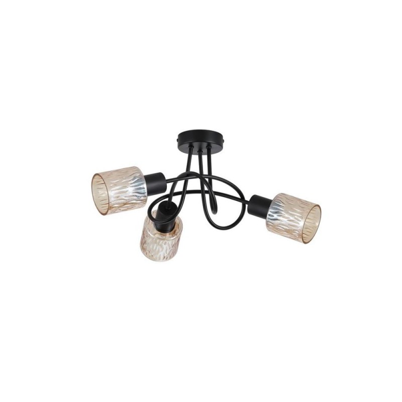 Searchlight-23603-3BK - Knot - Black 3 Light Semi Flush with Decorative Amber Glass