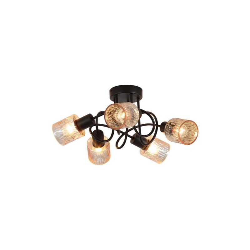Searchlight-23605-5BK - Knot - Black 5 Light Semi Flush with Decorative Amber Glass