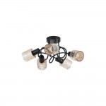 Knot - Black 5 Light Semi Flush with Decorative Amber Glass