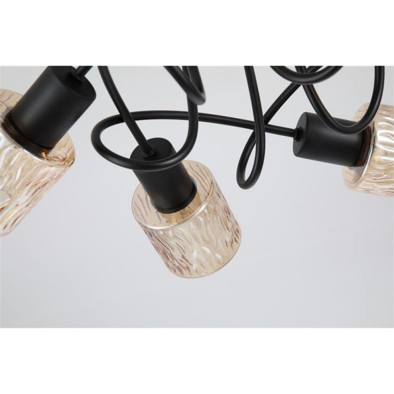 Searchlight-23605-5BK - Knot - Black 5 Light Semi Flush with Decorative Amber Glass