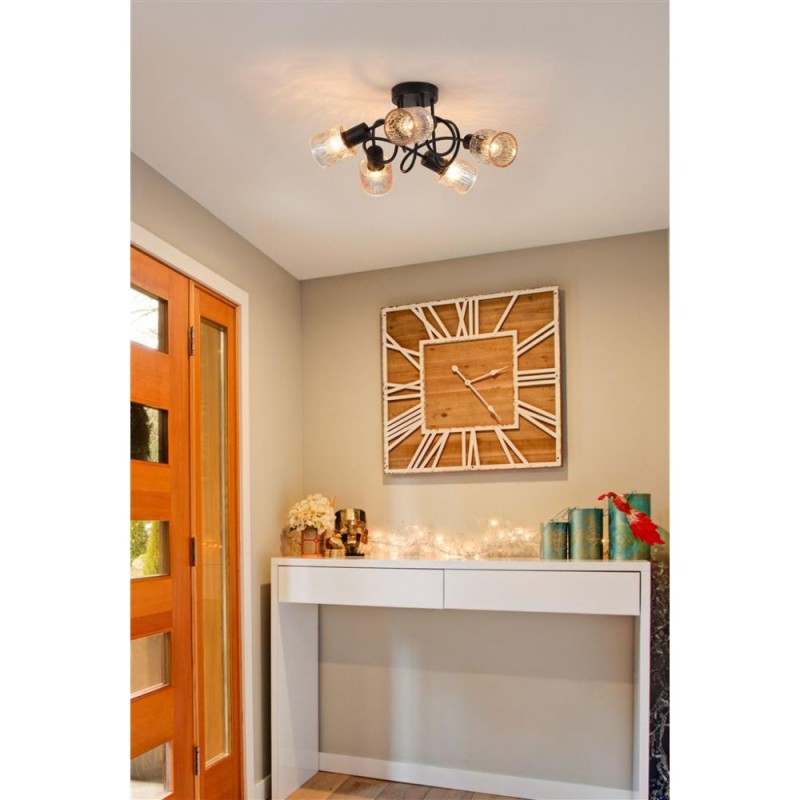 Searchlight-23605-5BK - Knot - Black 5 Light Semi Flush with Decorative Amber Glass