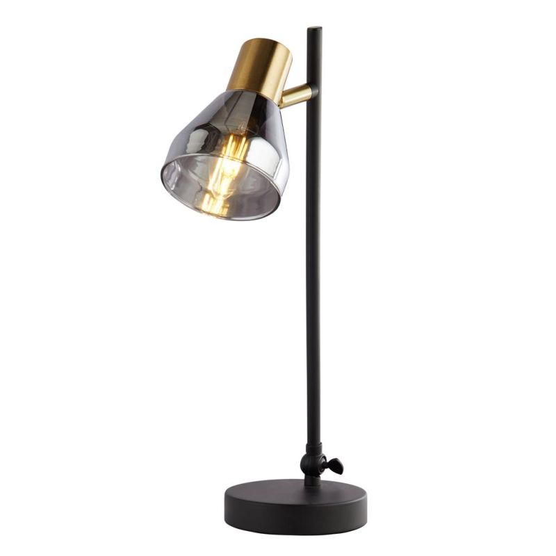 Searchlight-23802-1SM - Westminster - Black & Satin Brass Table Lamp with Smoked Glass