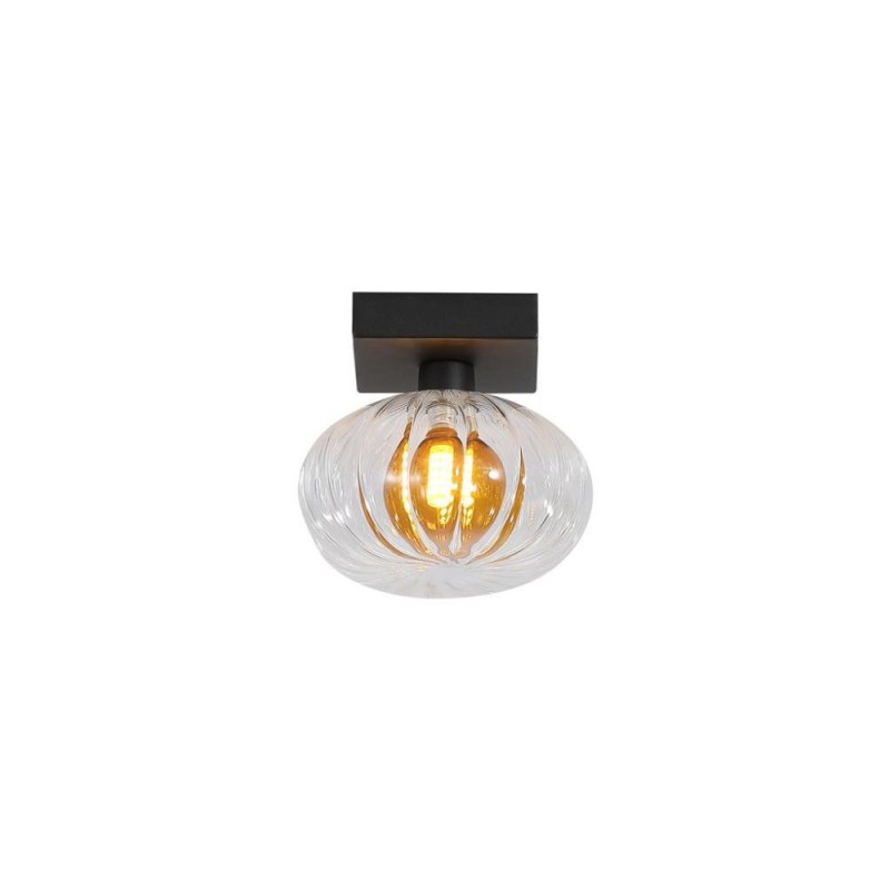 Searchlight-24122-1BK - Sunbeam - Black Wall Lamp with Clear & Amber Ribbed Glass