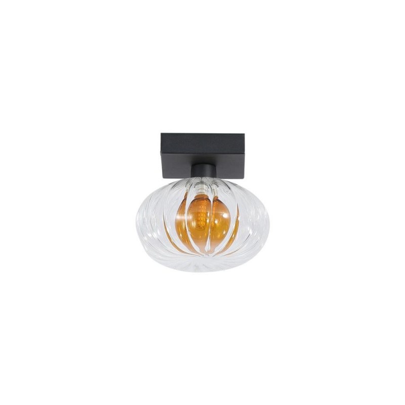 Searchlight-24122-1BK - Sunbeam - Black Wall Lamp with Clear & Amber Ribbed Glass