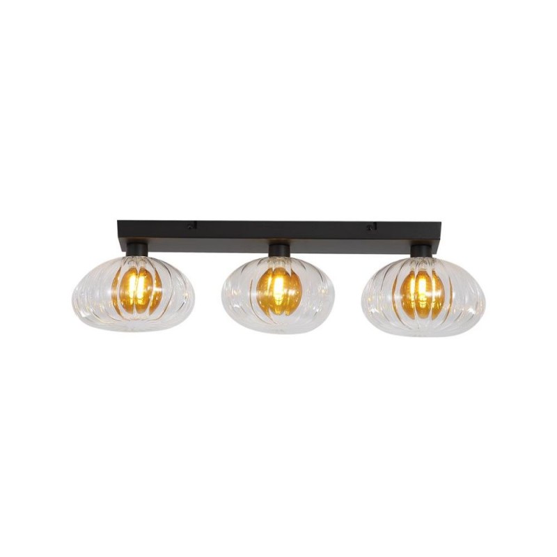 Searchlight-24122-3BK - Sunbeam - Black 3 Light Wall Lamp with Clear & Amber Ribbed Glass