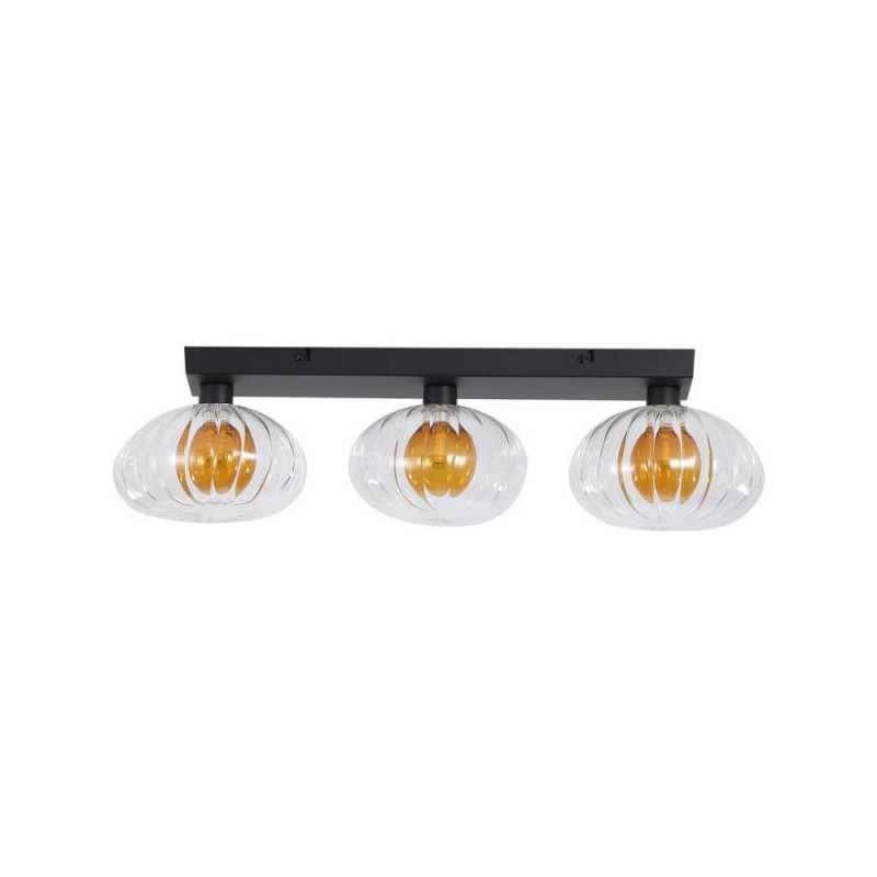 Searchlight-24122-3BK - Sunbeam - Black 3 Light Wall Lamp with Clear & Amber Ribbed Glass
