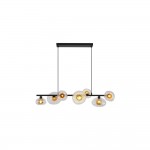Sunbeam - Black 7 Light over Island Fitting with Clear & Amber Ribbed Glass