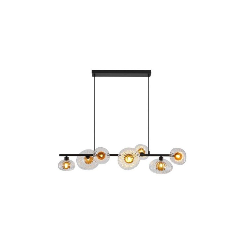 Searchlight-24123-7BK - Sunbeam - Black 7 Light over Island Fitting with Clear & Amber Ribbed Glass
