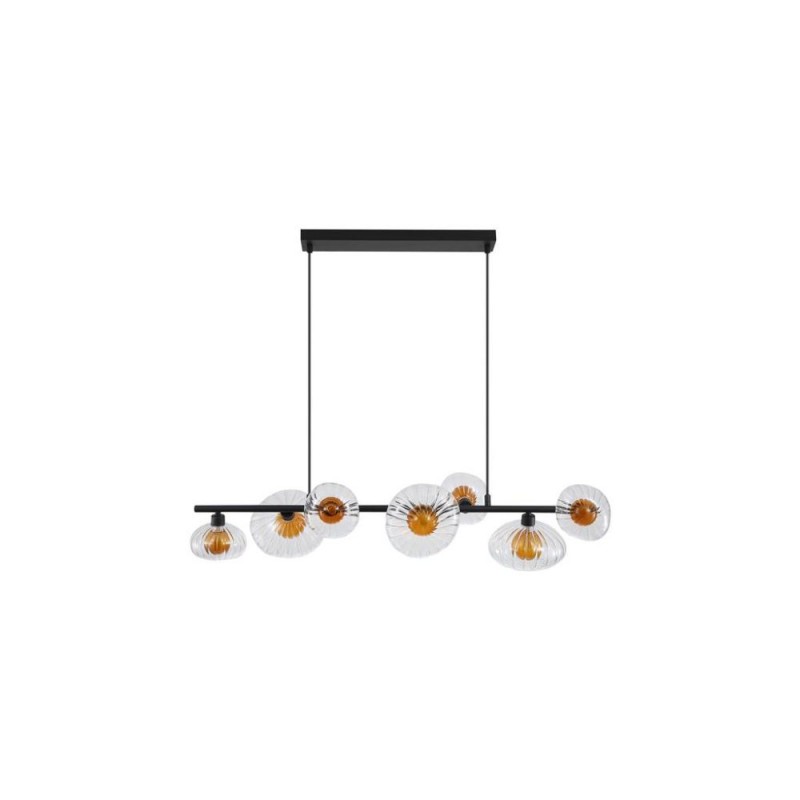Searchlight-24123-7BK - Sunbeam - Black 7 Light over Island Fitting with Clear & Amber Ribbed Glass