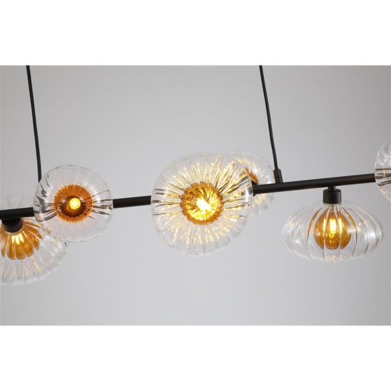 Searchlight-24123-7BK - Sunbeam - Black 7 Light over Island Fitting with Clear & Amber Ribbed Glass