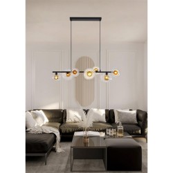 Sunbeam - Black 7 Light over Island Fitting with Clear & Amber Ribbed Glass