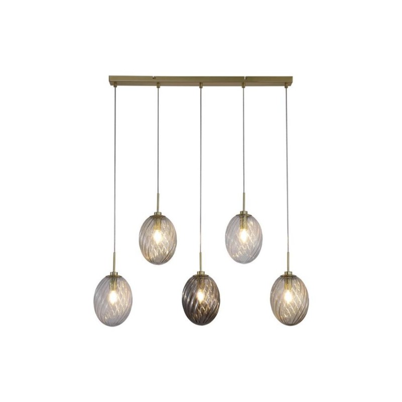 Searchlight-24141-5SB - Whirl - Satin Brass 5 Light over Island Fitting with Multicoloured Swirled Glass