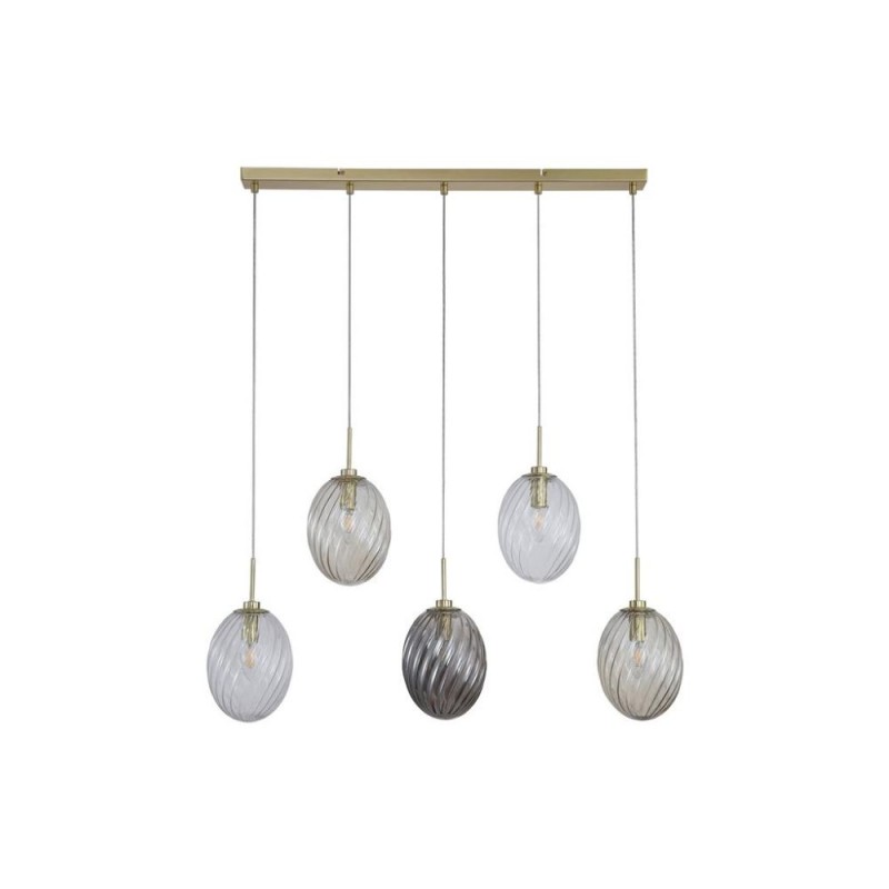 Searchlight-24141-5SB - Whirl - Satin Brass 5 Light over Island Fitting with Multicoloured Swirled Glass