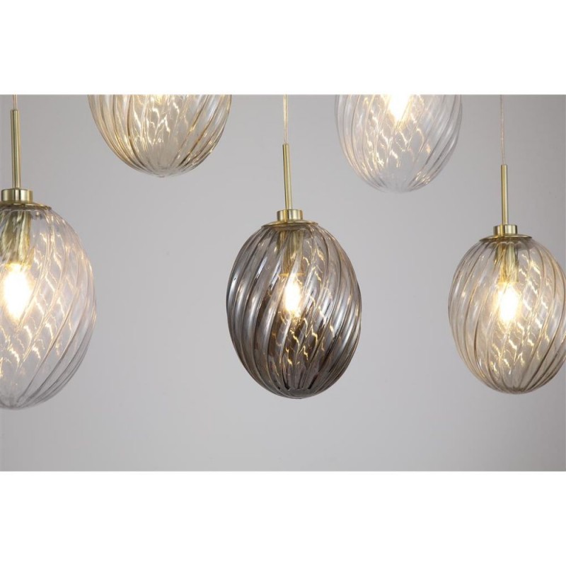 Searchlight-24141-5SB - Whirl - Satin Brass 5 Light over Island Fitting with Multicoloured Swirled Glass