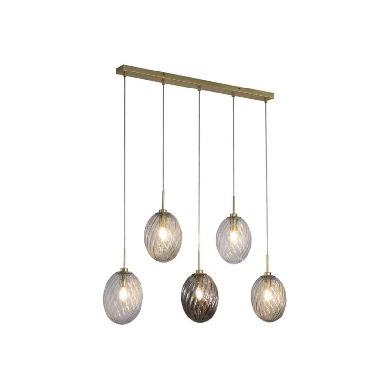 Searchlight-24141-5SB - Whirl - Satin Brass 5 Light over Island Fitting with Multicoloured Swirled Glass