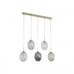 Whirl - Satin Brass 5 Light over Island Fitting with Multicoloured Swirled Glass