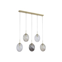 Whirl - Satin Brass 5 Light over Island Fitting with Multicoloured Swirled Glass