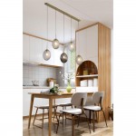 Whirl - Satin Brass 5 Light over Island Fitting with Multicoloured Swirled Glass