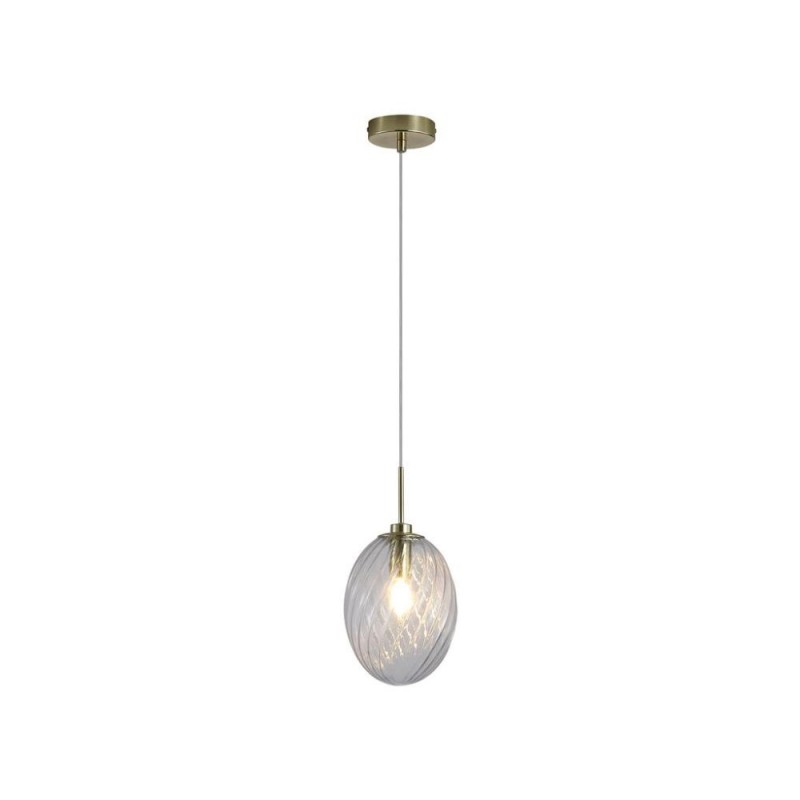 Searchlight-24141CL - Whirl - Satin Brass Pendant with Clear Swirled Glass