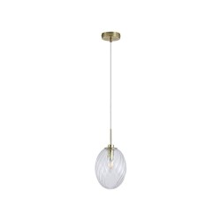 Whirl - Satin Brass Pendant with Clear Swirled Glass