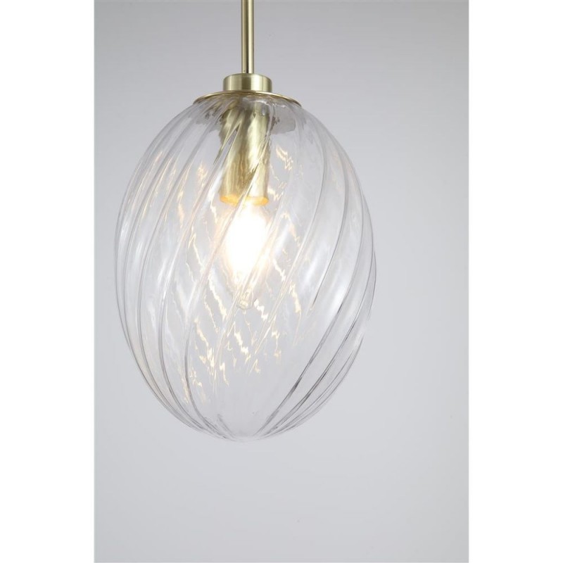 Searchlight-24141CL - Whirl - Satin Brass Pendant with Clear Swirled Glass