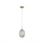 Whirl - Satin Brass Pendant with Amber Swirled Glass