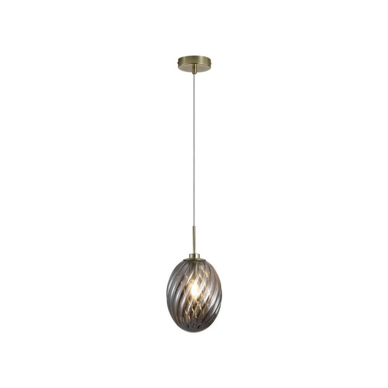 Searchlight-24141SM - Whirl - Satin Brass Pendant with Smoked Swirled Glass