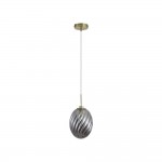 Whirl - Satin Brass Pendant with Smoked Swirled Glass