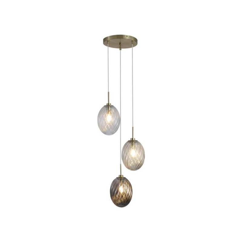Searchlight-24142-3SB - Whirl - Satin Brass 3 Light Cluster Pendant with Multicoloured Swirled Glass