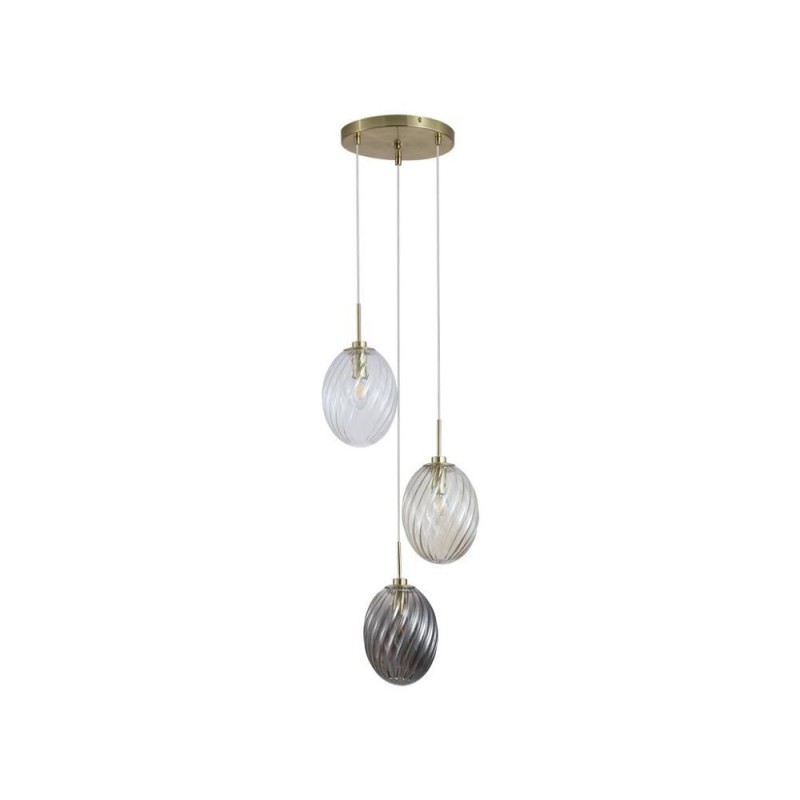 Searchlight-24142-3SB - Whirl - Satin Brass 3 Light Cluster Pendant with Multicoloured Swirled Glass