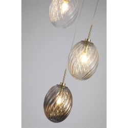 Whirl - Satin Brass 3 Light Cluster Pendant with Multicoloured Swirled Glass
