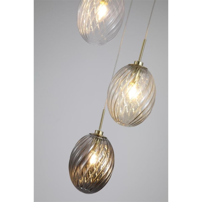 Searchlight-24142-3SB - Whirl - Satin Brass 3 Light Cluster Pendant with Multicoloured Swirled Glass