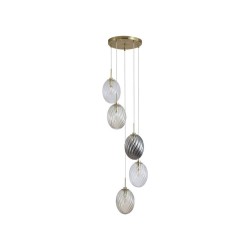Whirl - Satin Brass 5 Light Cluster Pendant with Multicoloured Swirled Glass