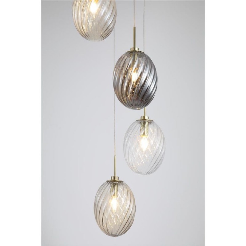 Searchlight-24142-5SB - Whirl - Satin Brass 5 Light Cluster Pendant with Multicoloured Swirled Glass