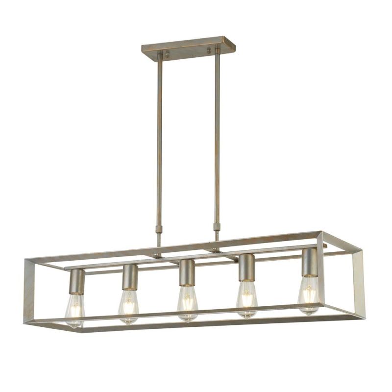 Kitchen Lights - Heaton - Brushed Silver with Gold 5 Light over Island Fitting Searchlight-2415-5SI - Heaton - Brushed Silver with Gold 5 Light over Island Fitting