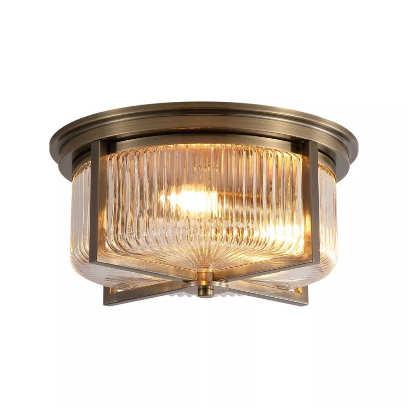 Searchlight-24350-35AB - Sophie - Antique Brass 3 Light Flush with Clear Ribbed Glass IP44