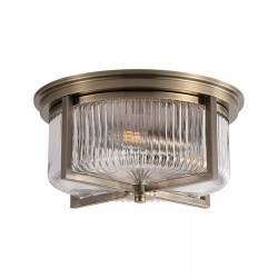 Sophie - Antique Brass 3 Light Flush with Clear Ribbed Glass IP44