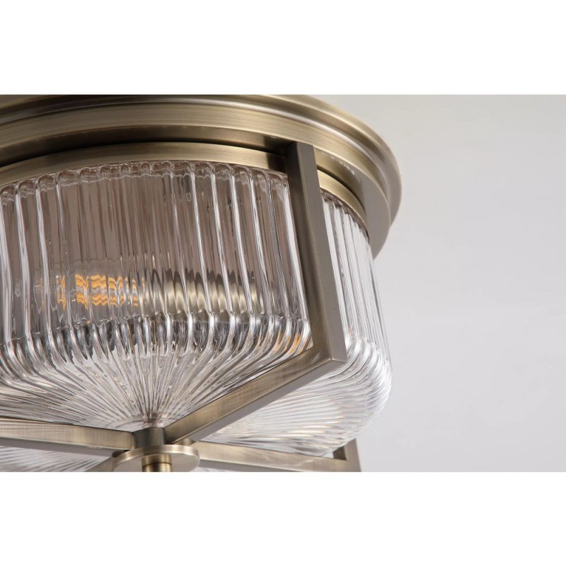 Searchlight-24350-35AB - Sophie - Antique Brass 3 Light Flush with Clear Ribbed Glass IP44
