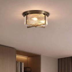 Sophie - Antique Brass 3 Light Flush with Clear Ribbed Glass IP44