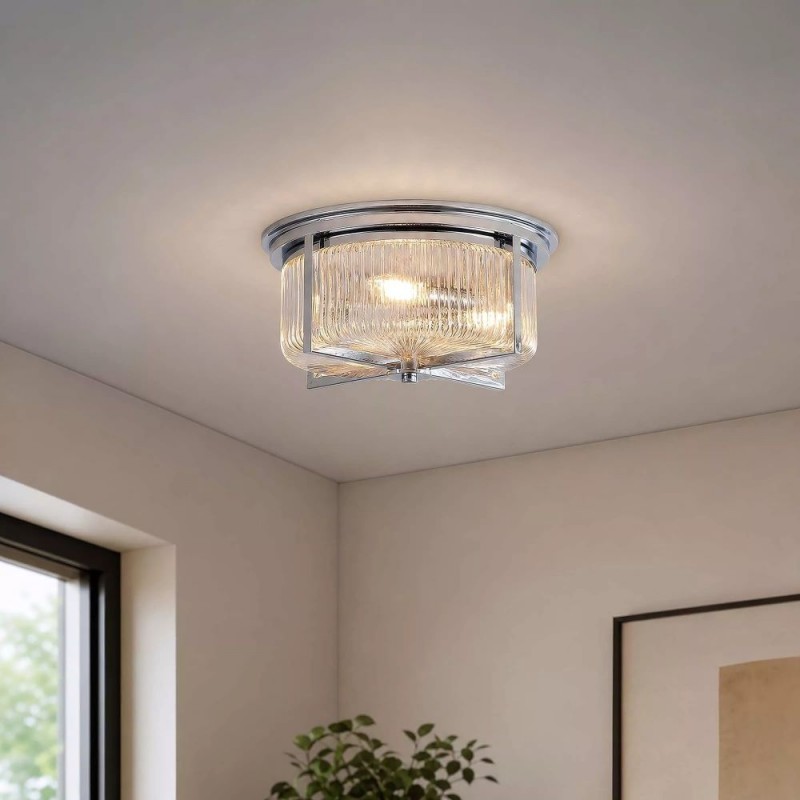 Searchlight-24350-35CC - Sophie - Chrome 3 Light Flush with Clear Ribbed Glass IP44