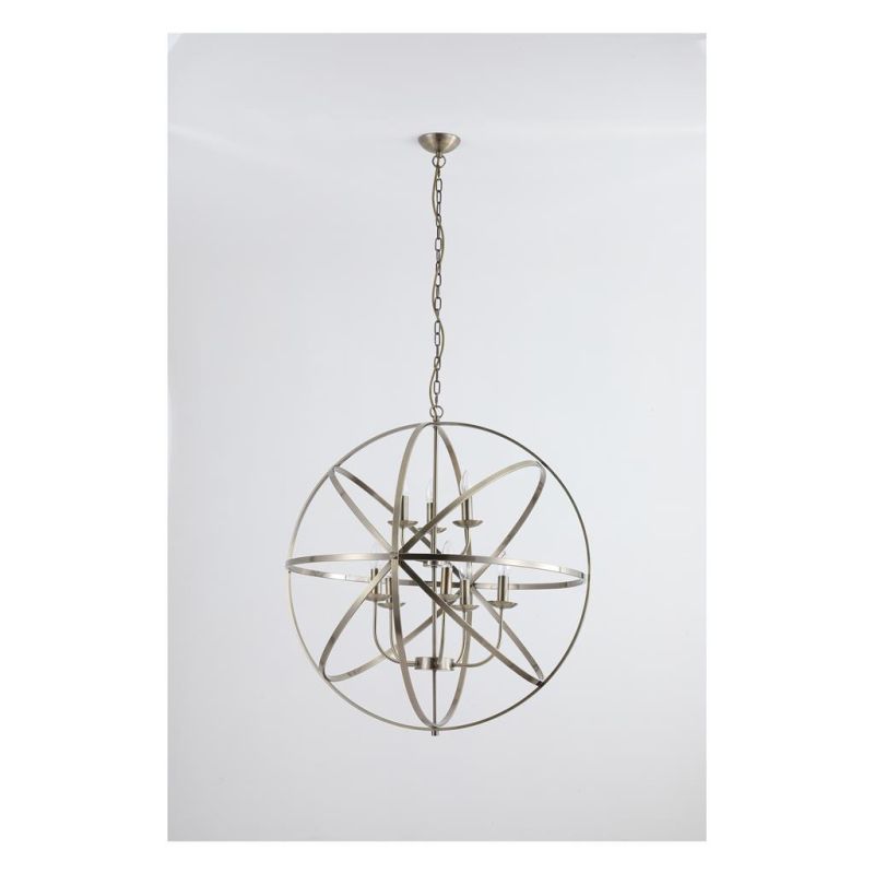 Searchlight-2478-8AB - Orbit - Antique Brass 8 Light Spherical Cage Pendant