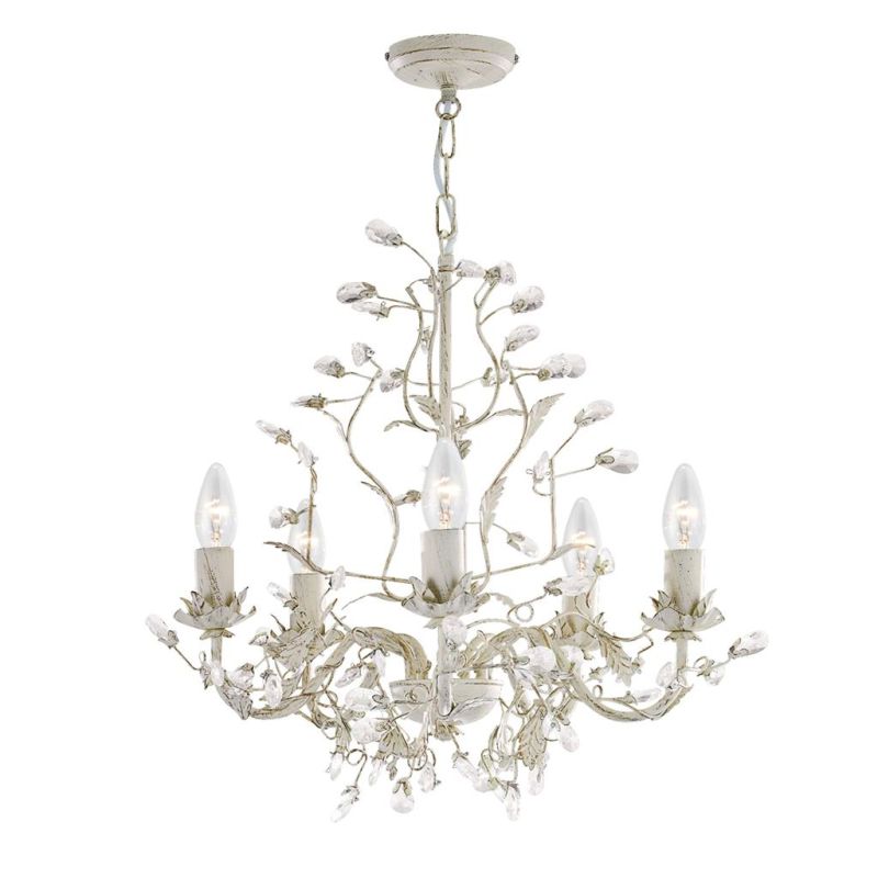 Searchlight-2495-5CR - Almandite - Cream & Gold with Crystal 5 Light Centre Fitting